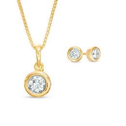 0.45 CT. T.W. Diamond Bezel-Set Solitaire Pendant and Stud Earrings Set in 10K Gold