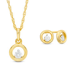 0.23 CT. T.W. Diamond Solitaire Floating Circle Pendant and Stud Earrings Set in 10K Gold