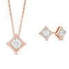 Thumbnail Image 1 of 0.23 CT. T.W. Diamond Solitaire Concave Square Pendant and Stud Earrings Set in 10K Rose Gold