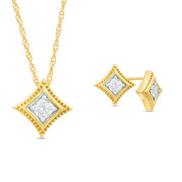 0.45 CT. T.W. Diamond Solitaire Concave Square Vintage-Style Pendant and Stud Earrings Set in 10K Gold
