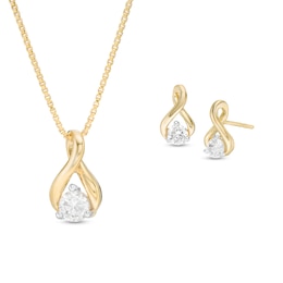 0.45 CT. T.W. Diamond Solitaire Twist Pendant and Stud Earrings Set in 10K Gold