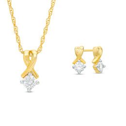 0.45 CT. T.W. Diamond Solitaire Crossover Pendant and Stud Earrings Set in 10K Gold