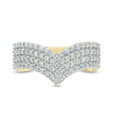 0.95 CT. T.W. Diamond Multi-Row Chevron Band in 10K Gold