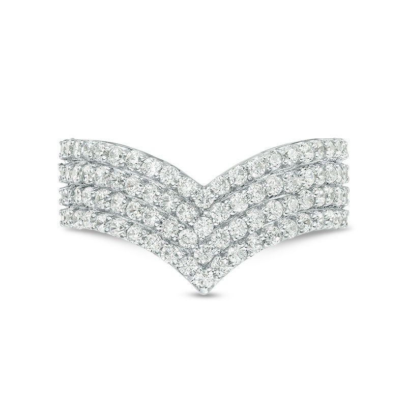 Main Image 4 of 0.95 CT. T.W. Diamond Multi-Row Chevron Band in 10K White Gold