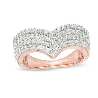 0.95 CT. T.W. Diamond Multi-Row Chevron Band in 10K Rose Gold