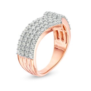 0.95 CT. T.W. Diamond Multi-Row Chevron Band in 10K Rose Gold