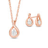 Thumbnail Image 1 of 0.23 CT. T.W. Diamond Solitaire Teardrop Twist Pendant and Stud Earrings Set in 10K Rose Gold