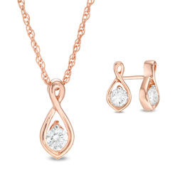 0.23 CT. T.W. Diamond Solitaire Flame Twist Pendant and Stud Earrings Set in 10K Rose Gold