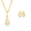 CT. T.W. Diamond Solitaire Teardrop Flame Pendant and Stud Earrings Set in 10K Gold