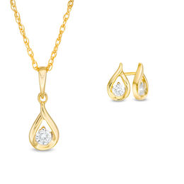 0.23 CT. T.W. Diamond Solitaire Teardrop Flame Pendant and Stud Earrings Set in 10K Gold