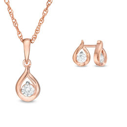 0.23 CT. T.W. Diamond Solitaire Teardrop Flame Pendant and Stud Earrings Set in 10K Rose Gold