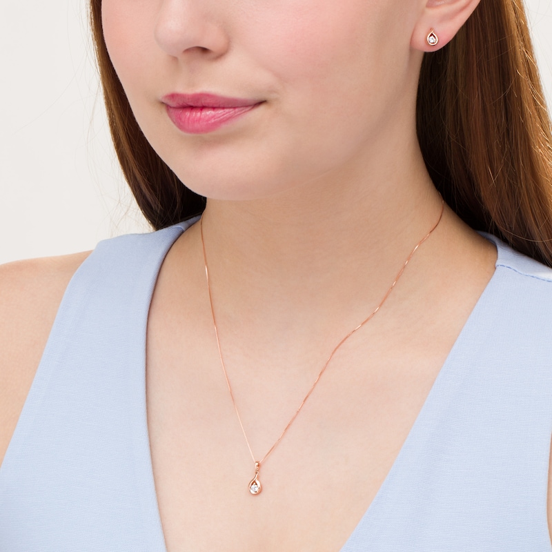 Main Image 2 of 0.45 CT. T.W. Diamond Solitaire Teardrop Flame Pendant and Stud Earrings Set in 10K Rose Gold