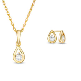 0.23 CT. T.W. Diamond Solitaire Teardrop Pendant and Stud Earrings Set in 10K Gold