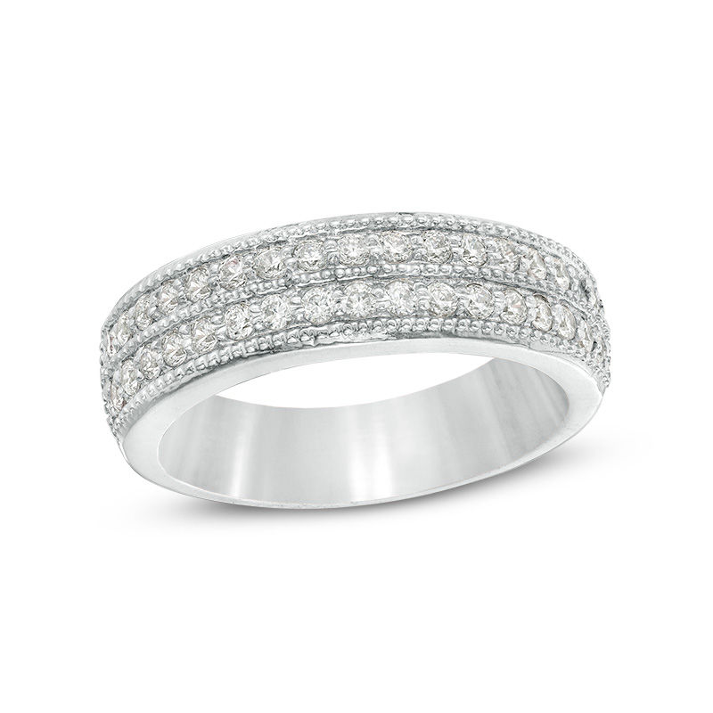 Main Image 1 of 0.45 CT. T.W. Diamond Double Row Vintage-Style Anniversary Band in 10K White Gold