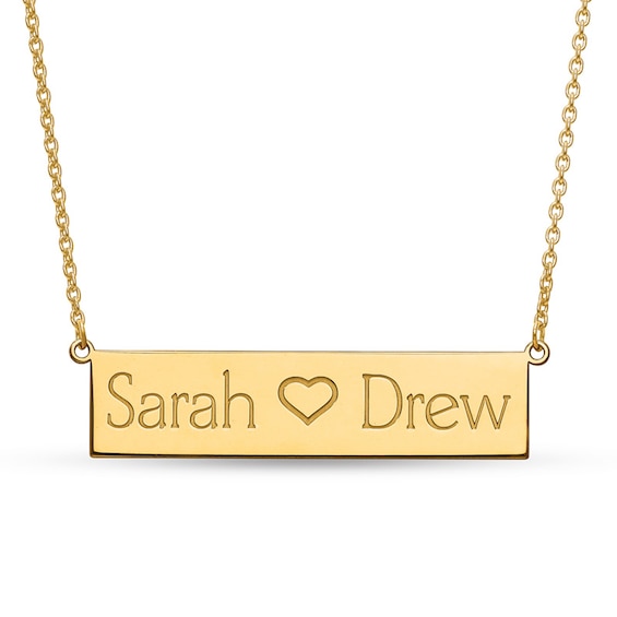 Couple's Engravable Name with Heart Accent Bar Necklace (2 Names)