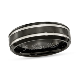 Men's 0.09 CT. T.W. Black Diamond Double Groove Comfort-Fit Wedding Band in  Tungsten with Black IP (1 Line)