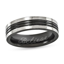 Edward Mirell Men's 6.0mm Engravable Double Groove Wedding Band in Two-Tone Titanium (1 Line)