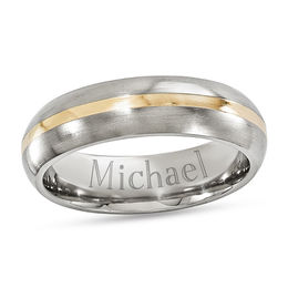 Edward Mirell Men's 6.0mm Engravable Wedding Band in Titanium with 14K Gold Inlay (1 Line)