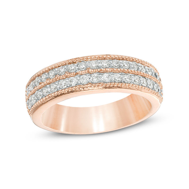 Main Image 1 of 0.45 CT. T.W. Diamond Double Row Vintage-Style Band in 10K Rose Gold