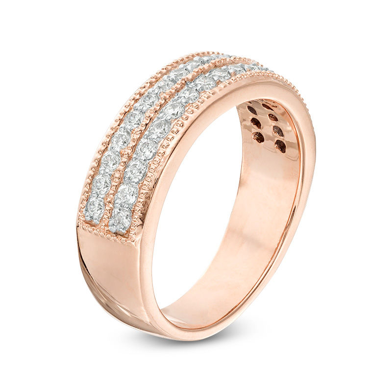 Main Image 3 of 0.45 CT. T.W. Diamond Double Row Vintage-Style Band in 10K Rose Gold