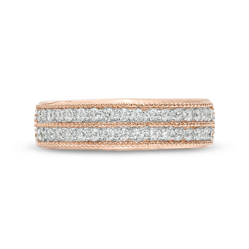 Main Image 4 of 0.45 CT. T.W. Diamond Double Row Vintage-Style Band in 10K Rose Gold