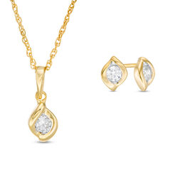 0.23 CT. T.W. Diamond Channel-Set Solitaire Twist Flame Pendant and Stud Earrings Set in 10K Gold