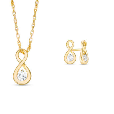 CT. T.W. Diamond Solitaire Infinity Pendant and Stud Earrings Set in 10K Gold