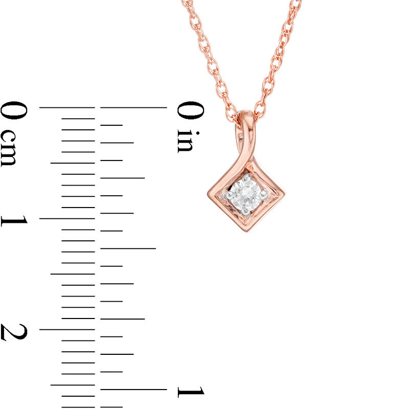 Main Image 4 of 0.23 CT. T.W. Diamond Solitaire Tilted Square Twist Pendant and Stud Earrings Set in 10K Rose Gold