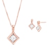 Thumbnail Image 1 of 0.45 CT. T.W. Diamond Solitaire Tilted Square Twist Pendant and Stud Earrings Set in 10K Rose Gold