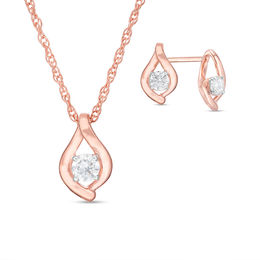 0.23 CT. T.W. Diamond Solitaire Flame Pendant and Stud Earrings Set in 10K Rose Gold