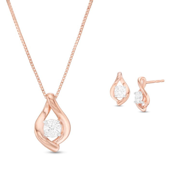 Main Image 1 of 0.45 CT. T.W. Diamond Solitaire Flame Pendant and Stud Earrings Set in 10K Rose Gold