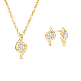 0.23 CT. T.W. Diamond Channel-Set Solitaire Bypass Flame Pendant and Stud Earrings Set in 10K Gold