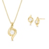 Thumbnail Image 1 of 0.45 CT. T.W. Diamond Channel-Set Solitaire Bypass Flame Pendant and Stud Earrings Set in 10K Gold