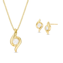 0.45 CT. T.W. Diamond Channel-Set Solitaire Bypass Flame Pendant and Stud Earrings Set in 10K Gold