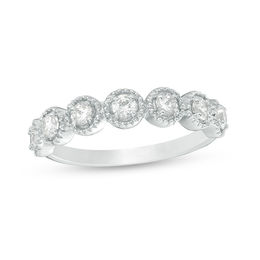 0.45 CT. T.W. Diamond Frame Seven Stone Vintage-Style Stackable Band in 10K White Gold