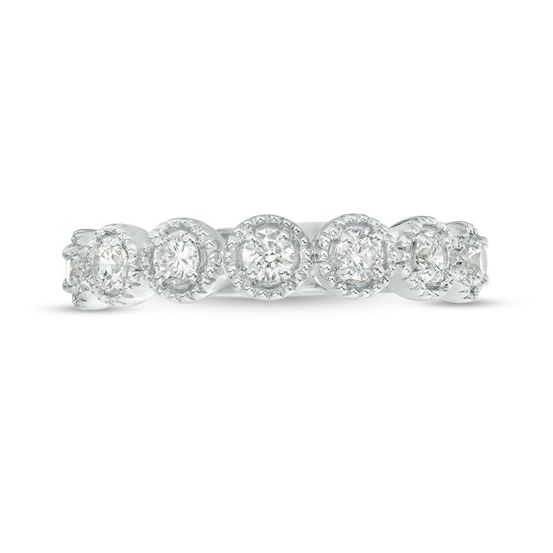 0.45 CT. T.W. Diamond Frame Seven Stone Vintage-Style Stackable Band in 10K Gold|Peoples Jewellers