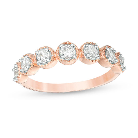 0.45 CT. T.W. Diamond Frame Seven Stone Vintage-Style Stackable Band in 10K Rose Gold