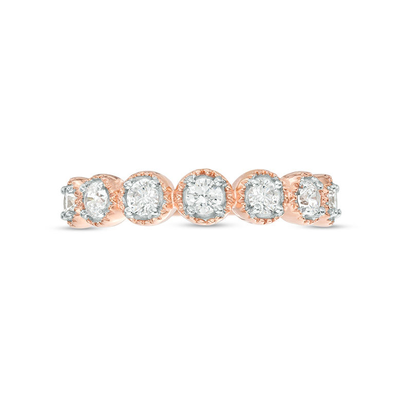 0.45 CT. T.W. Diamond Frame Seven Stone Vintage-Style Stackable Band in 10K Rose Gold|Peoples Jewellers