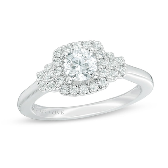 Vera Wang Love Collection 0.69 CT. T.W. Diamond Cushion Frame Collar Vintage-Style Engagement Ring in 14K White Gold