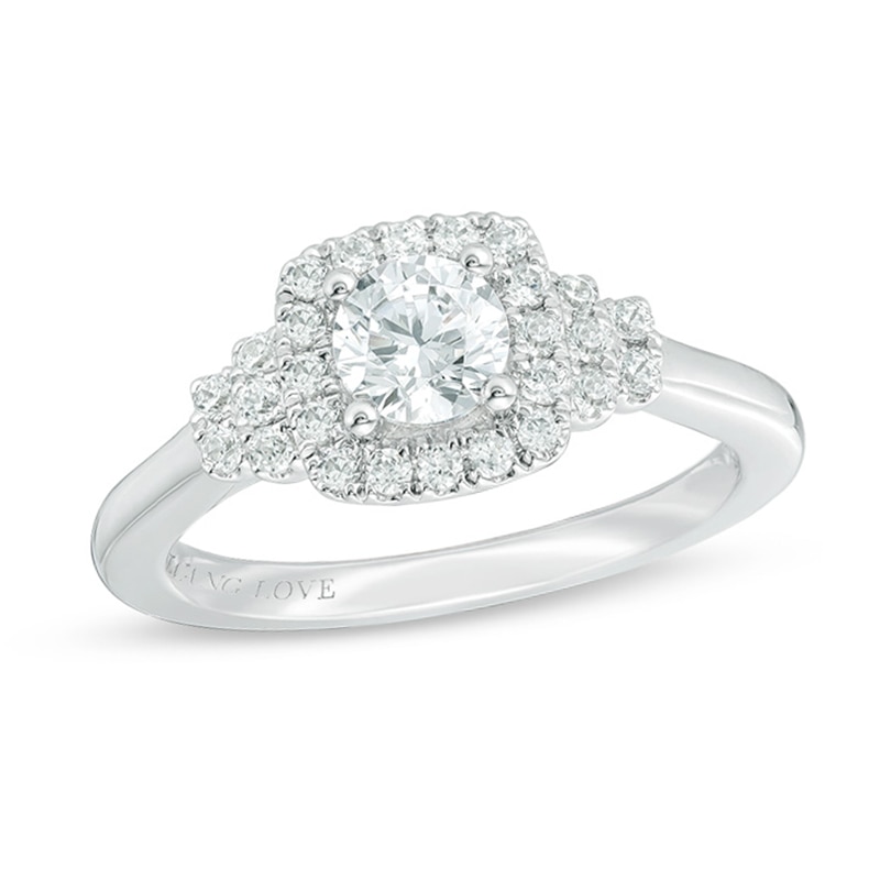 Vera Wang Love Collection 0.69 CT. T.W. Diamond Cushion Frame Collar Vintage-Style Engagement Ring in 14K White Gold|Peoples Jewellers