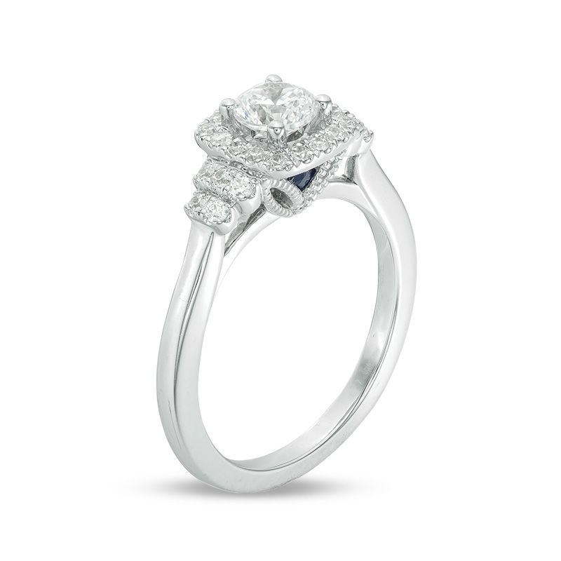 Vera Wang Love Collection 0.69 CT. T.W. Diamond Cushion Frame Collar Vintage-Style Engagement Ring in 14K White Gold|Peoples Jewellers