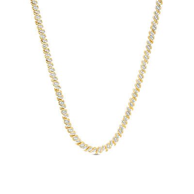 1.00 CT. T.W. Diamond Two-Stone "S" Curve Tennis Necklace in Sterling Silver with Yellow Rhodium - 17"