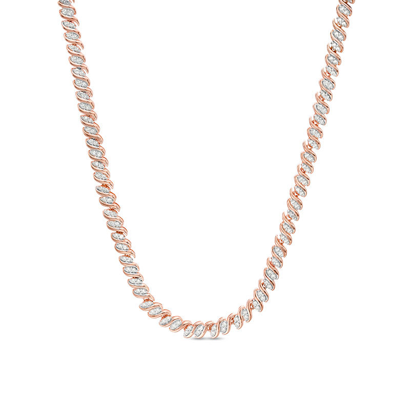 1.98 CT. T.W. Diamond Two-Stone "S" Curve Tennis Necklace in Sterling Silver with Rose Rhodium - 17"