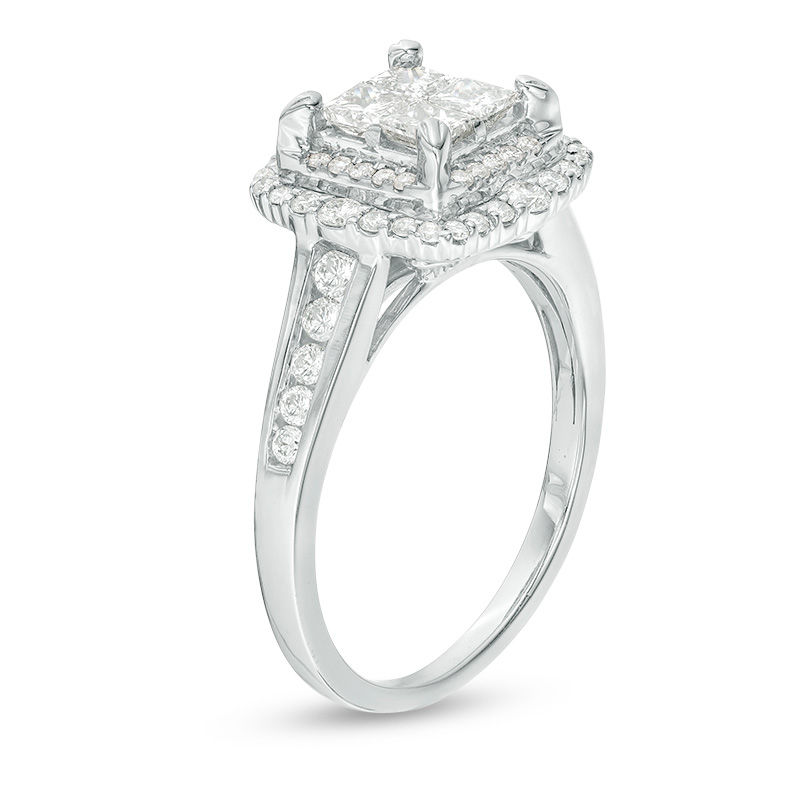 CT. T.W. Quad Princess-Cut Diamond Frame Engagement Ring in 14K White Gold|Peoples Jewellers