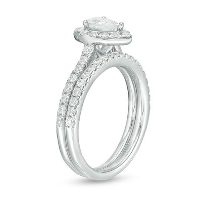 1.25 CT. T.W. Certified Canadian Pear-Shaped Diamond Frame Bridal Set in 14K White Gold (I/SI2)