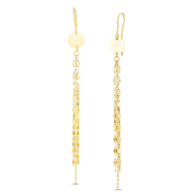 Triple Strand Mirror Chain Drop Earrings in 14K Gold