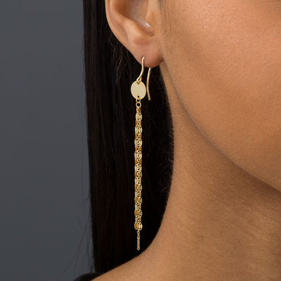 Triple Strand Mirror Chain Drop Earrings in 14K Gold