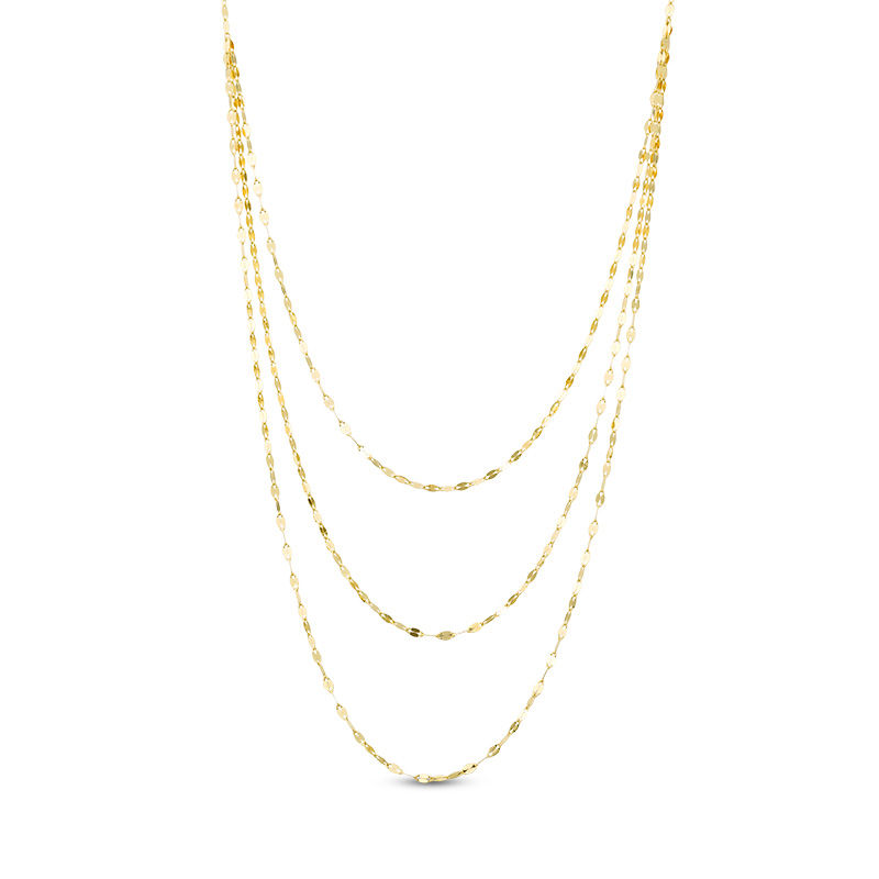 Italian Gold 030 Gauge Triple Strand Mirror Chain Necklace in 14K Gold - 20"