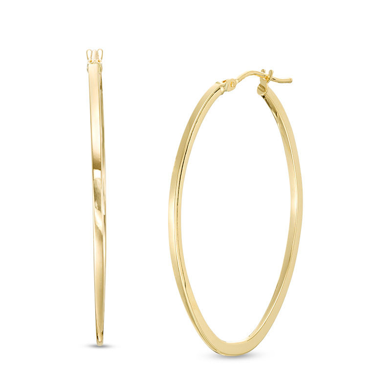 Italian Gold 10.0mm Oval Hoop Earrings in 14K Gold | Peoples Jewellers