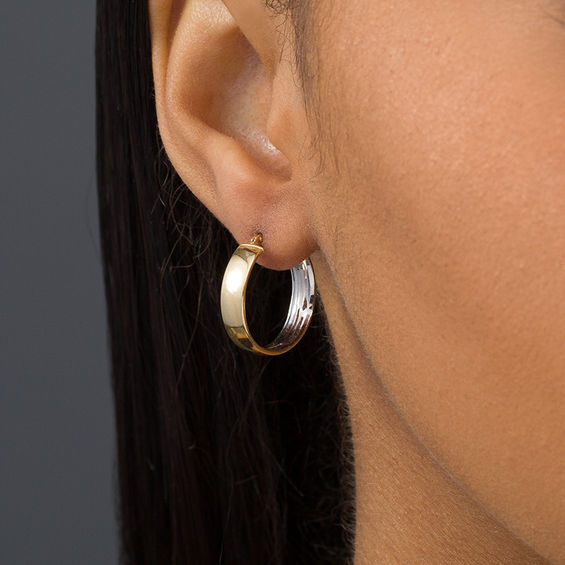 15.0mm Diamond-Cut Inside-Out Hoop Earrings in 14K Two-Tone Gold